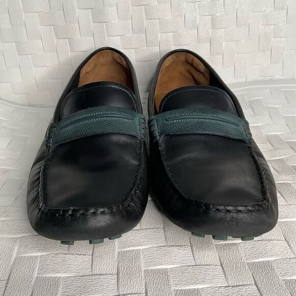 Lacoste Men\'s 11,5 Concours Black Leather Loafers Slip‎ On Moccasins Driving